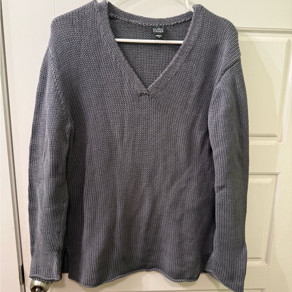 Eileen Fisher 100% Cotton V-Neck Sweater‎ Size Medium